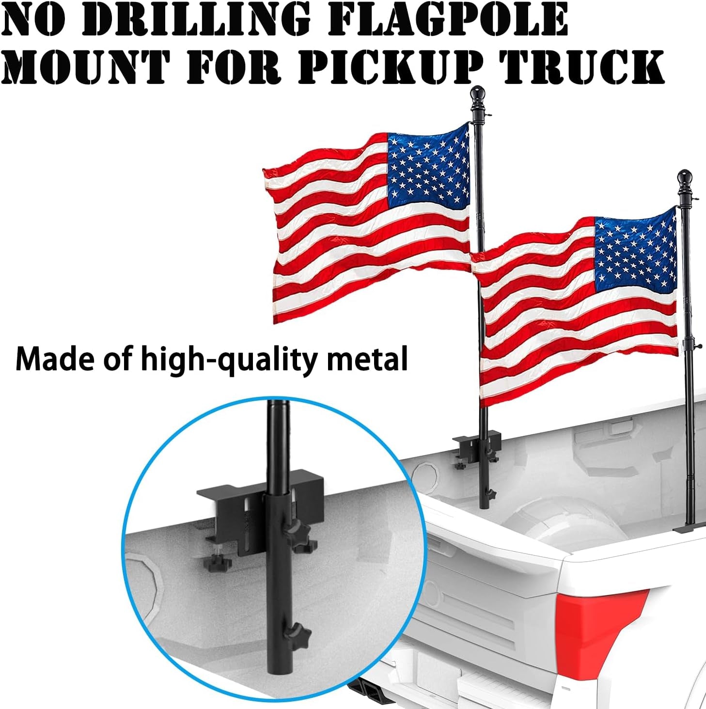 Universal Pickup Truck Flagpole Mount in Bed, No Drilling Flag Holder for Truck