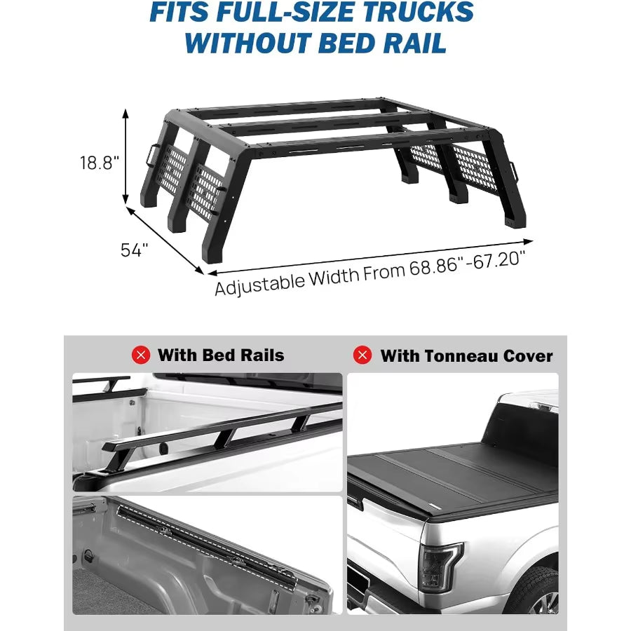 Full Size Truck Bed Rack Overland Bed Rack Compatible with F150 F250 F350 Silverado Sierra Ram 18.8 High Ladder Rack Truck Rack