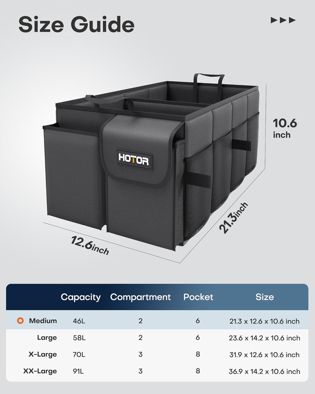 Trunk Organizer - Foldable Trunk Storage for Cars & SUV, Black,  21.3"×12.6"×10.6"