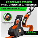 Rhino USA 1-Inch x 10-Foot Retractable Ratchet Straps (Set of 4) - Orange
