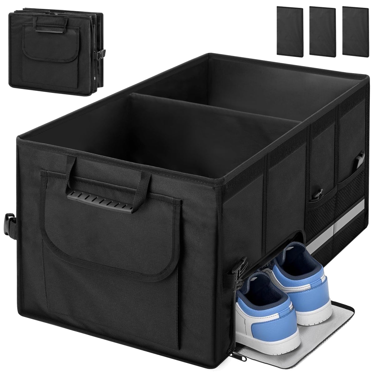 Collapsible Multi-Compartment Trunk Organizer with Insulated Leakproof Bag and Adjustable Straps for SUVs, Trucks, and Vans