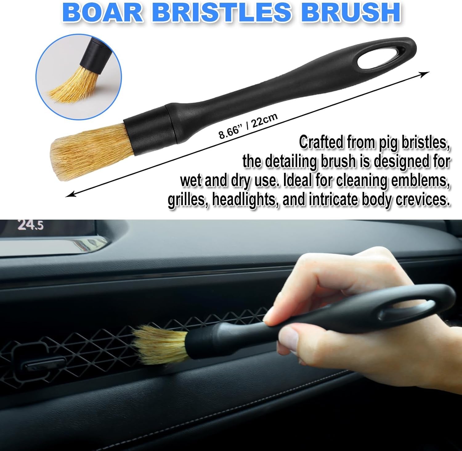 7PCS Car Detailing Brush Set, Ultra Soft Boars Hair Car Interior Detailing Brushes, Car Interior Detailing Kit, Car Cleaning Gel Supplies Kit, Car Dust Brush, Car Accessories for Truck, Suv, Interior