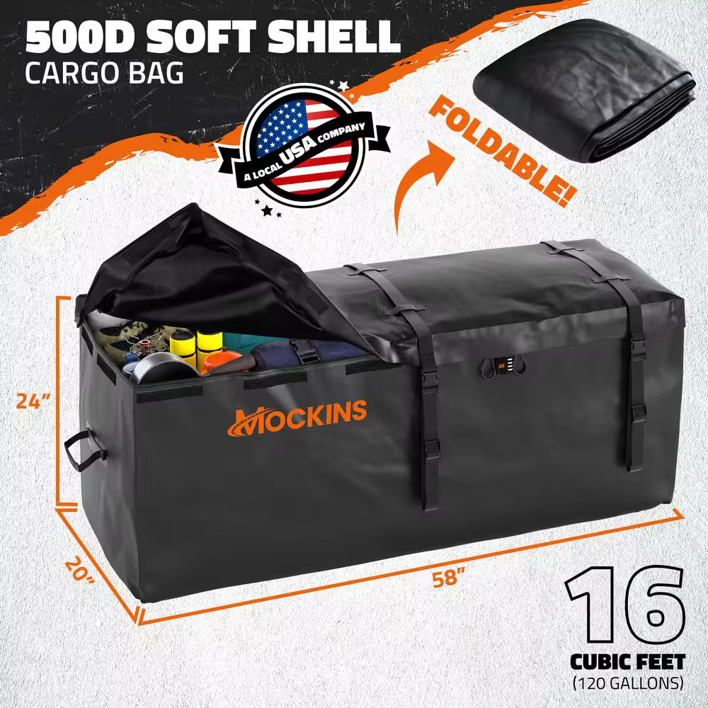 16 Cu Ft. Waterproof Hitch Cargo Carrier Bag (58 In. X 20 In. X 24 In.) with 3-Buckle Straps, Lock and Carry Case