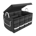 Collapsible SUV Trunk Organizer with Multi-Compartment Design, Waterproof Storage Solution, Foldable Lid, Aluminium Handle, and Non-Slip Base (Black)