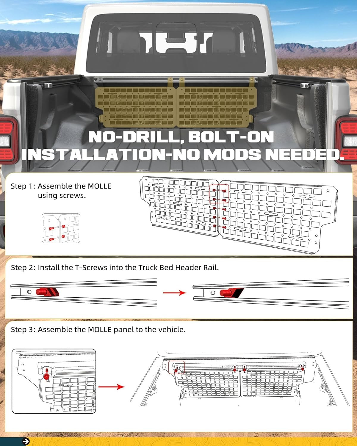 Front & Side Bed MOLLE Panel for Jeep Gladiator/ Ford Maverick/ Chevy Silverado