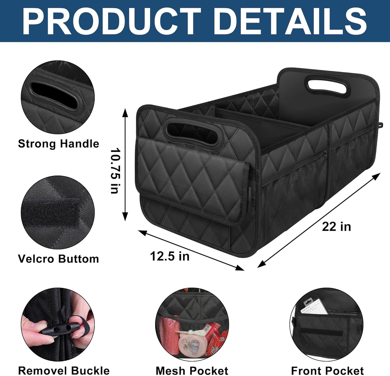 Car Trunk Organizer for SUV, Car Organizers and Storage with 6 Pocket, Car Accessories, Waterproof Polyester Trunk Organizer, Black