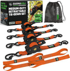 Rhino USA 1-Inch x 10-Foot Retractable Ratchet Straps (Set of 4) - Orange