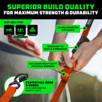 Rhino USA 1-Inch x 10-Foot Retractable Ratchet Straps (Set of 4) - Orange