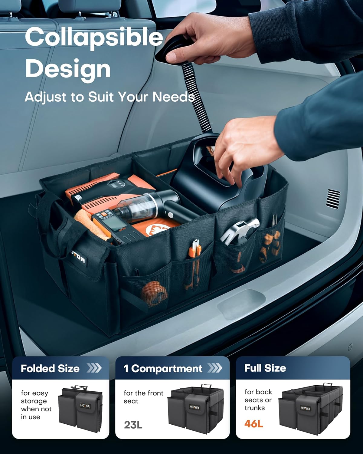 Trunk Organizer - Foldable Trunk Storage for Cars & SUV, Black,  21.3"×12.6"×10.6"