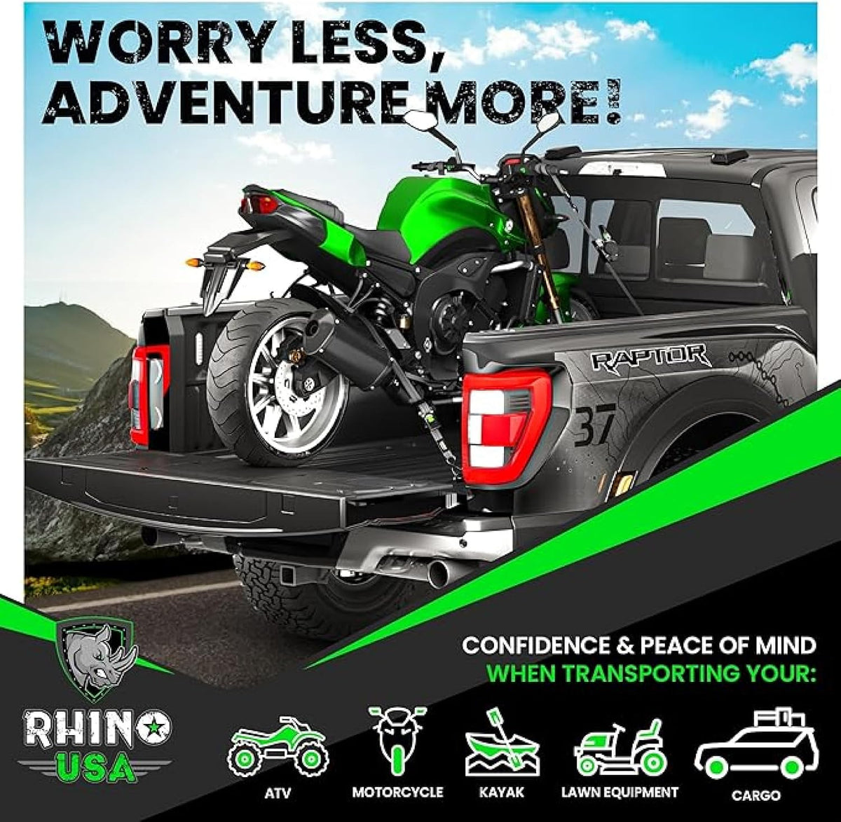 Rhino USA 1" x 10' Premium Retractable Ratchet Straps - Gray (Set of 4) for Ultimate Cargo Security