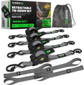 Rhino USA 1" x 10' Premium Retractable Ratchet Straps - Gray (Set of 4) for Ultimate Cargo Security