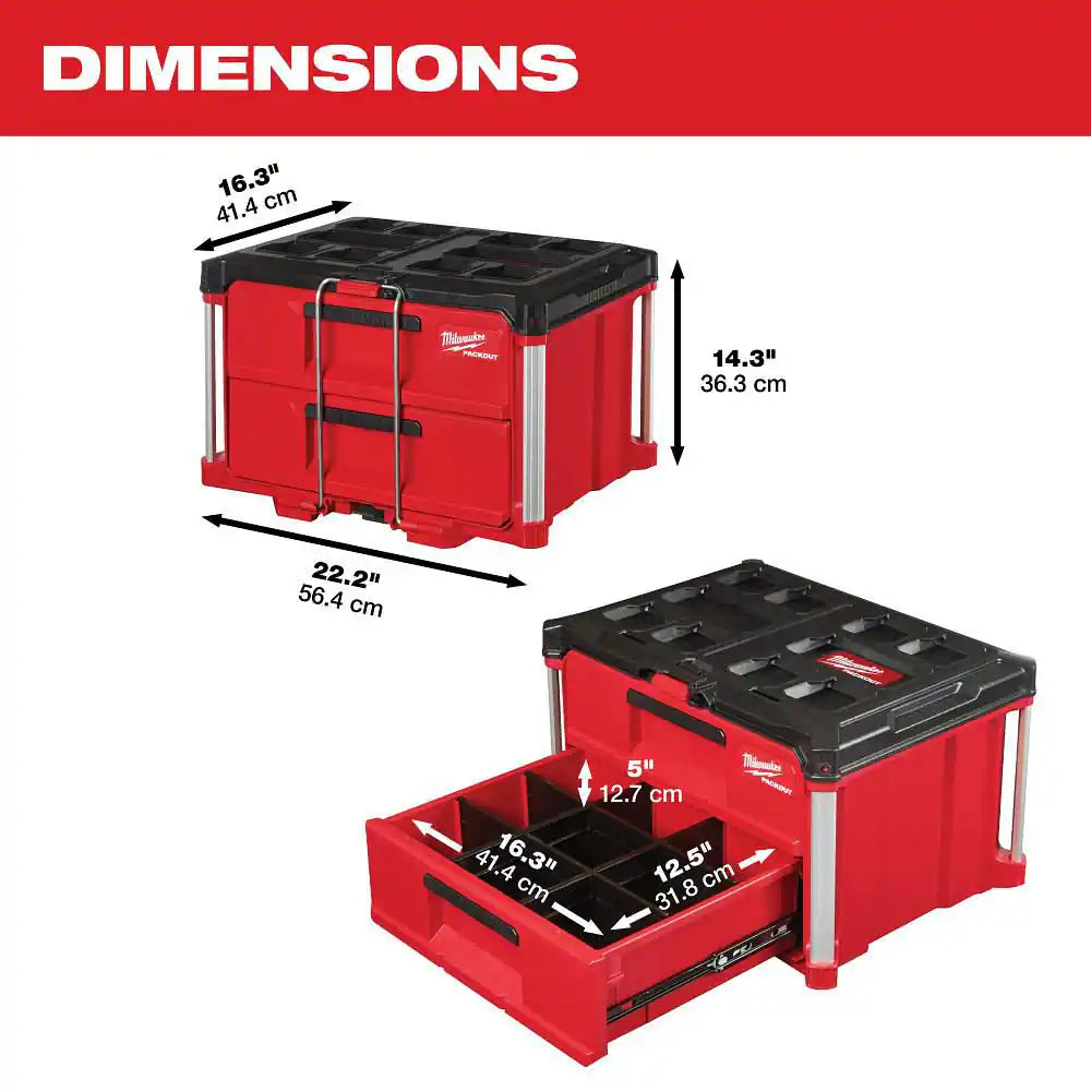 PACKOUT 22 In. 2-Drawer Tool Box with Metal Reinforced Corners