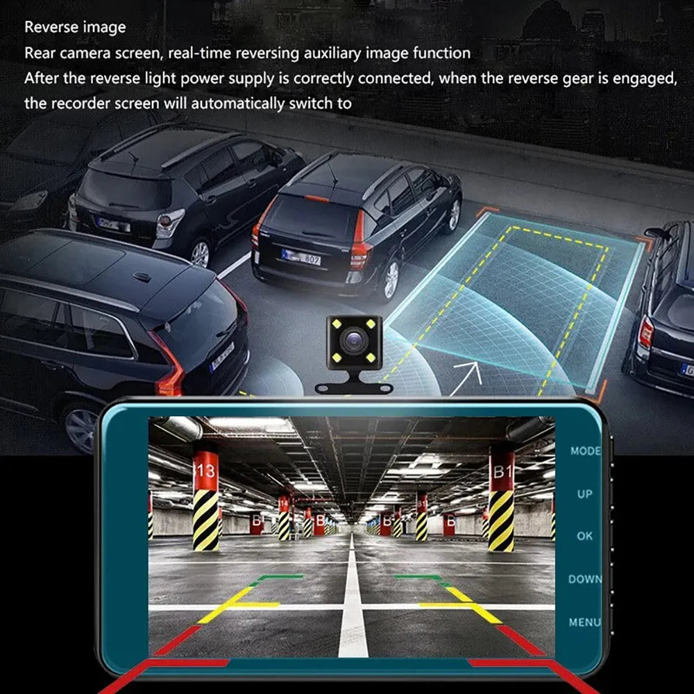 Dash Cam Dual Lens 1080P HD for Cars 4" Touch Screen Car DVR Video Recorder Front and Rear View Camera for Vehicle Black Box