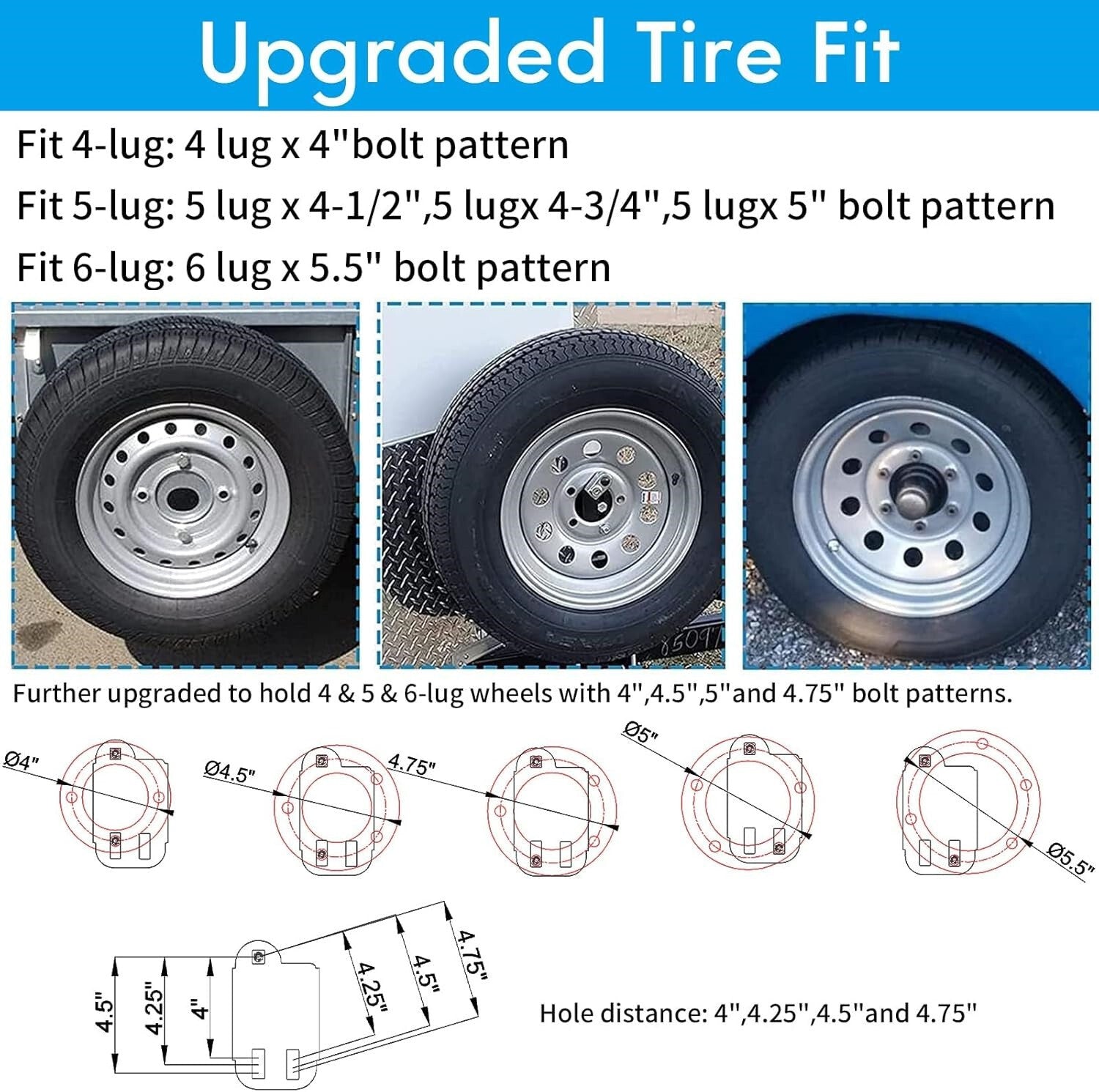 Trailer Spare Tire Side Mount Tire Carrier Wheel Holder Camper RV Boat Tire Rack