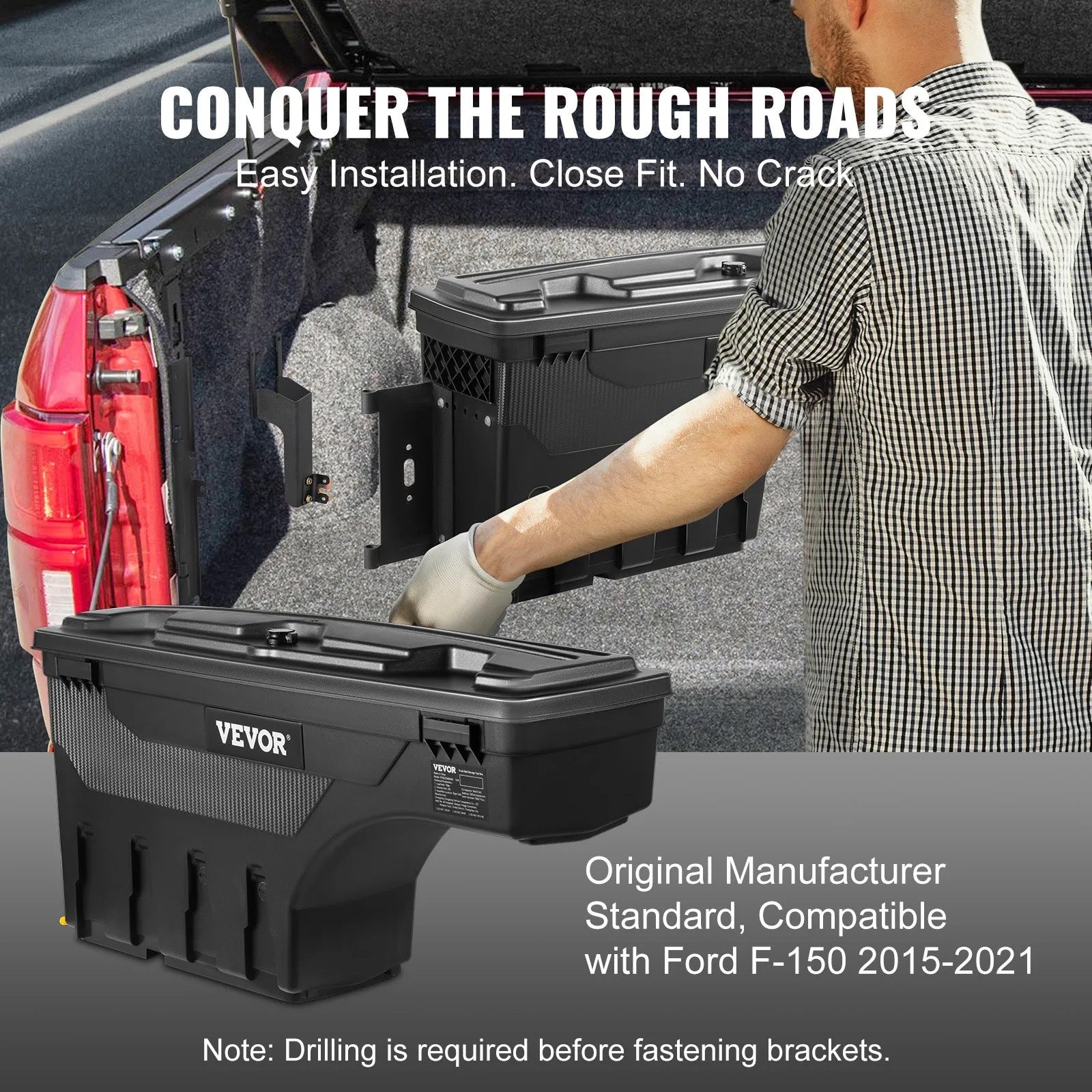VEVOR Truck Bed Storage Box, Lockable Swing Case - Wheel Well Tool Box, Waterproof and Durable, Ford F-150 2015-2021