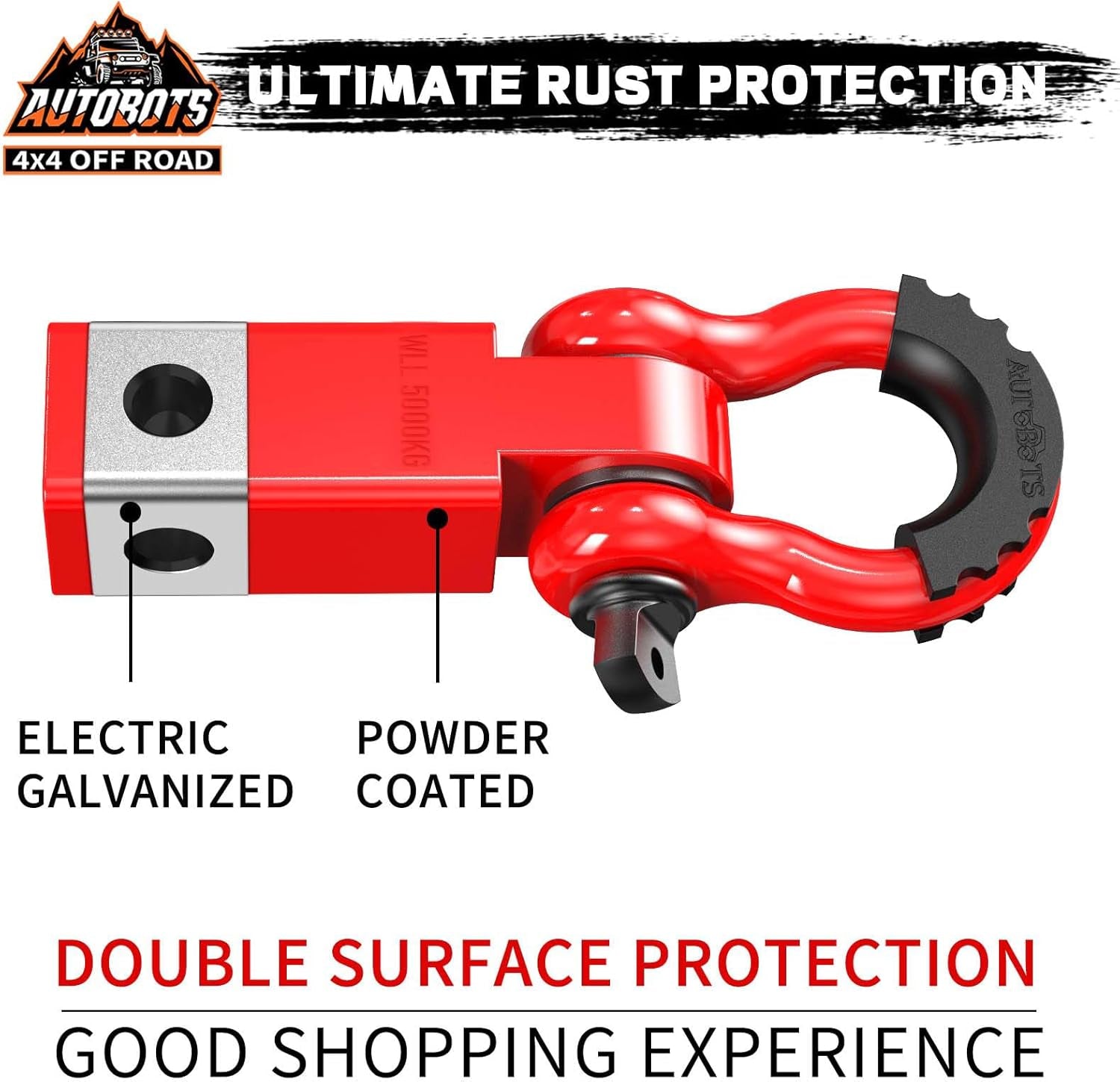 2" Tow Hitch Receiver with 45,000 lbs Break Strength, 5/8" Screw Pin and 3/4" Shackle - Off-Road Towing Accessories for Vehicle Trailer Recovery in Red