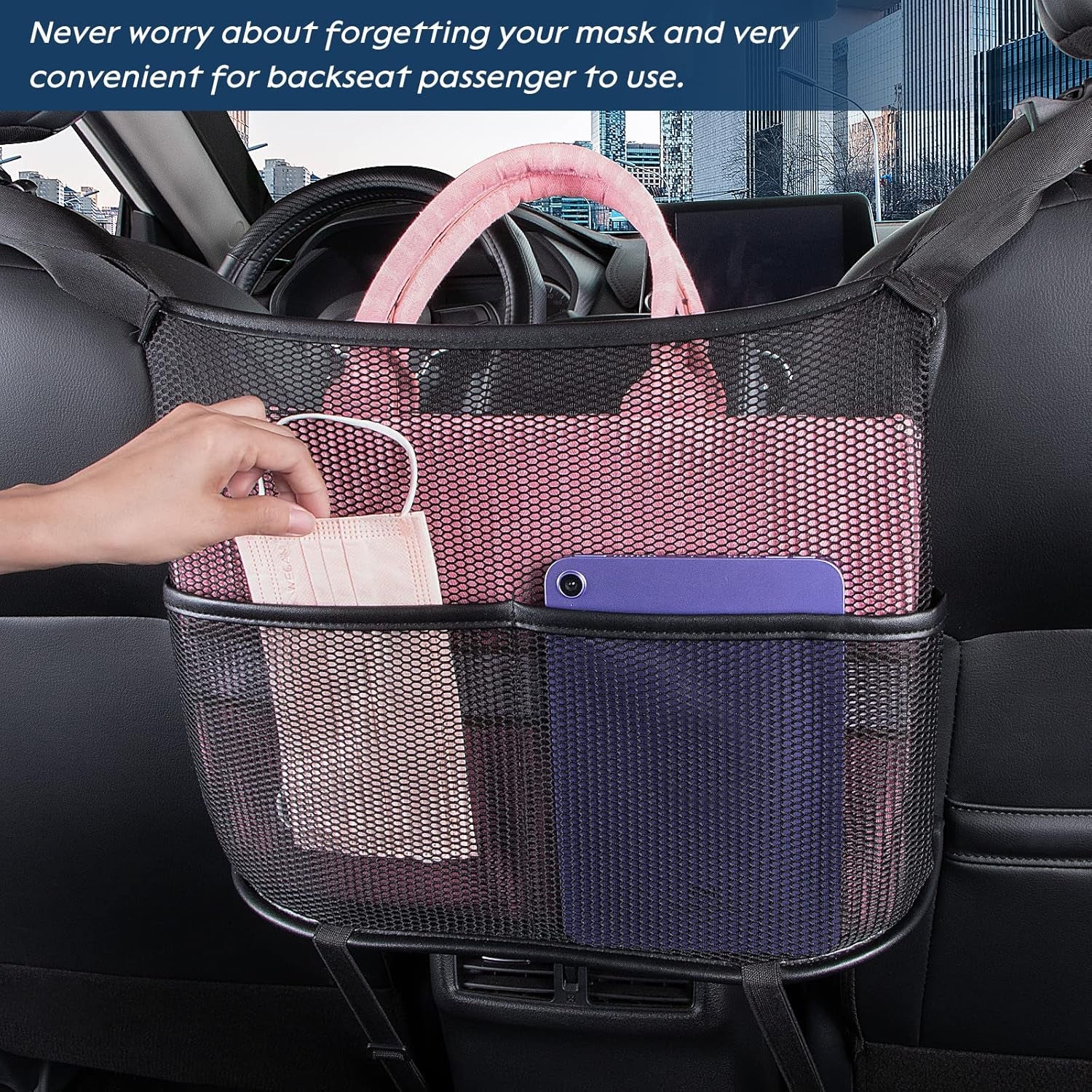 Car Seat Back Organizer - Large Capacity Storage for Purses, Handbags & Kids' Items - Black