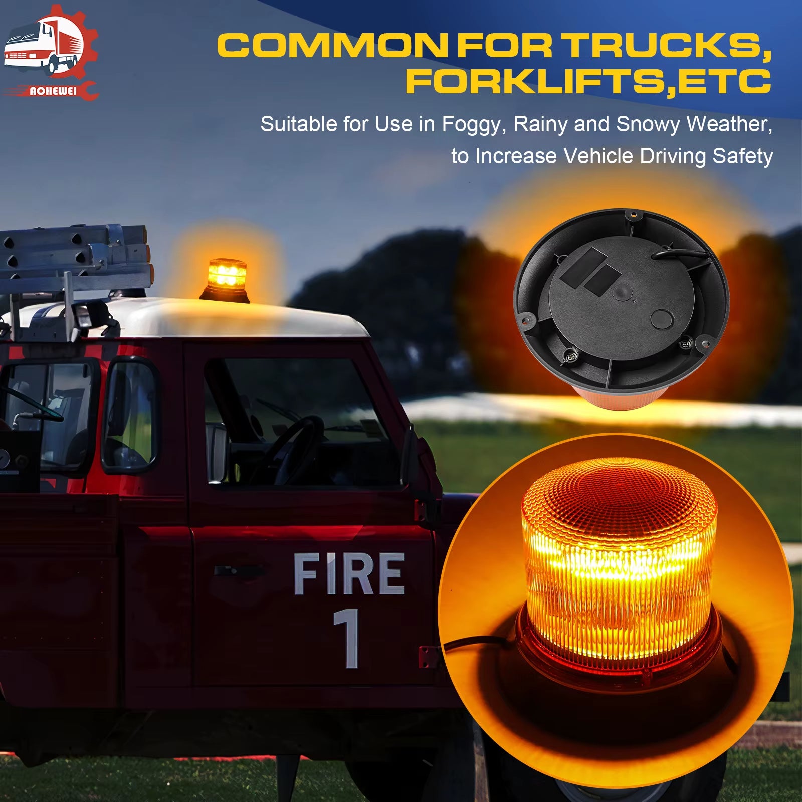 LED Rotating Flash Beacon - Emergency Safety Warning Lights with 8 Modes for Tractors and Trucks