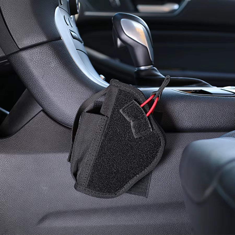 Vehicle Firearm Holster - Universal Conceal Carry with Mag Pouch - Black Nylon - Safe Hook and Loop Fastener