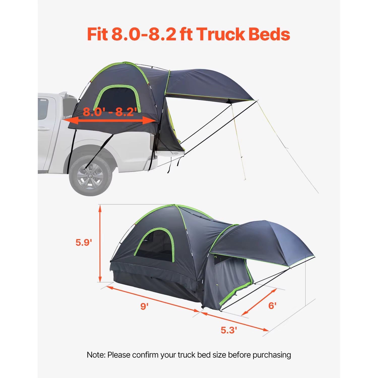 Waterproof Pickup Truck Tent for Camping - PU2000, Accommodates 2-3 Persons, Truck Bed Camper Shell with Expandable Awning