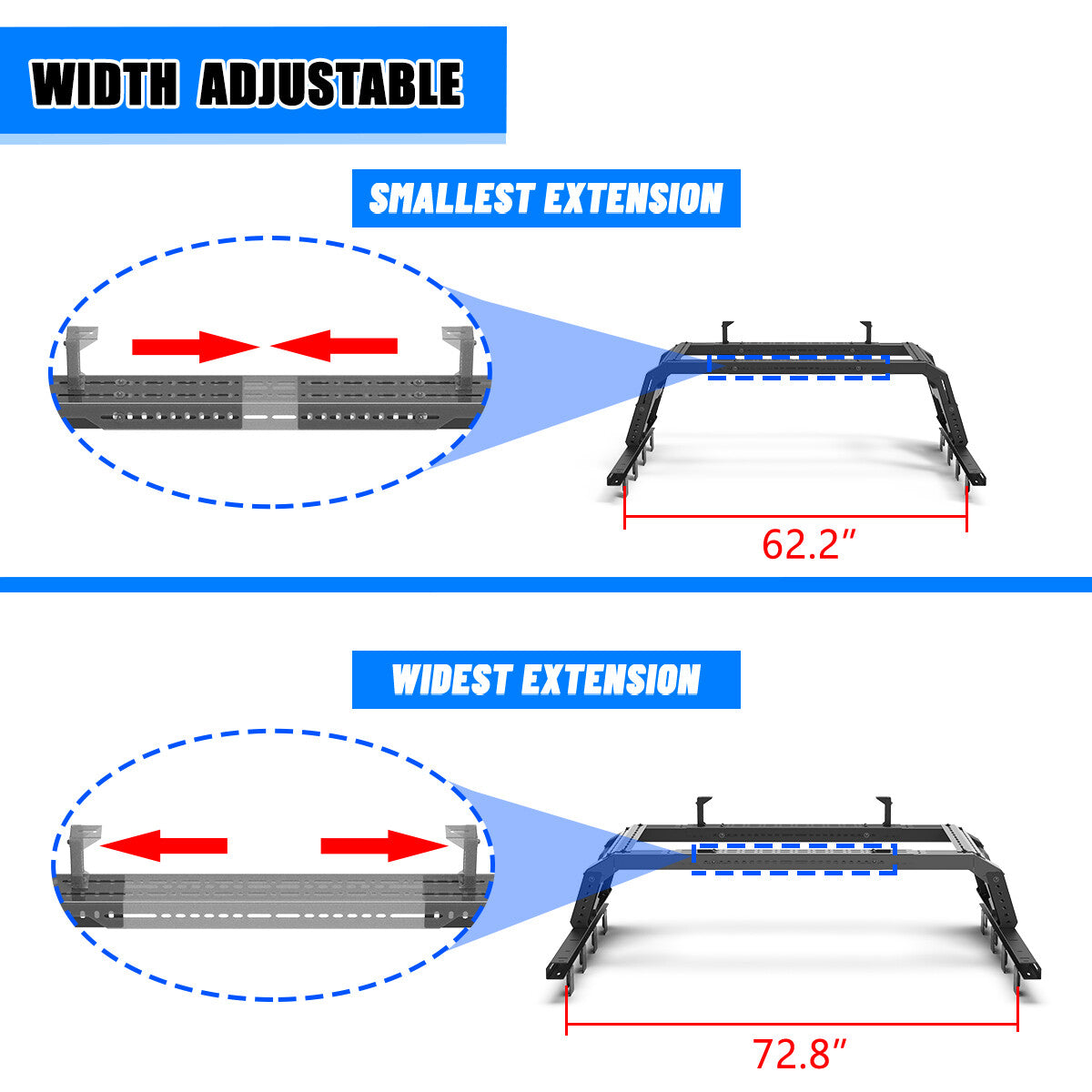 Modular Adjustable Overland Bed Rack Roll Bar for Chevy Ford Toyota Dodge Nissan