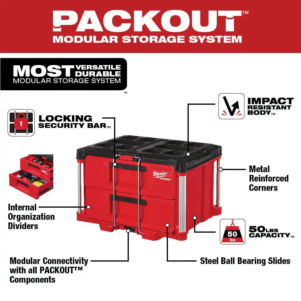 PACKOUT 22 In. 2-Drawer Tool Box with Metal Reinforced Corners