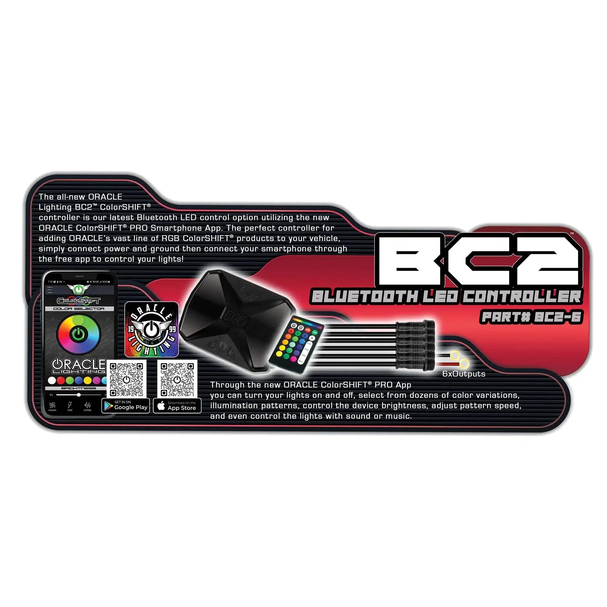ORACLE BC2 Bluetooth ColorSHIFT RGB LED Controller - 6 Output Wireless App Control