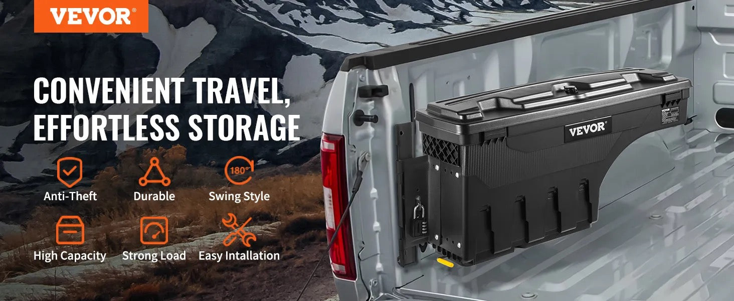 VEVOR Truck Bed Storage Box, Lockable Swing Case - Wheel Well Tool Box, Waterproof and Durable, Ford F-150 2015-2021
