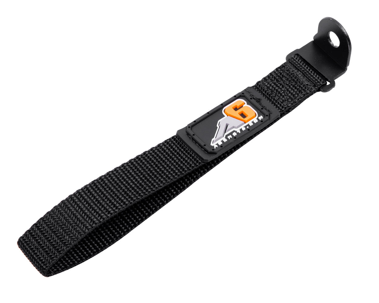Black strap with a logo on a white background
