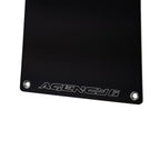 Black metal plate with 'Agency 6' engraving on a white background