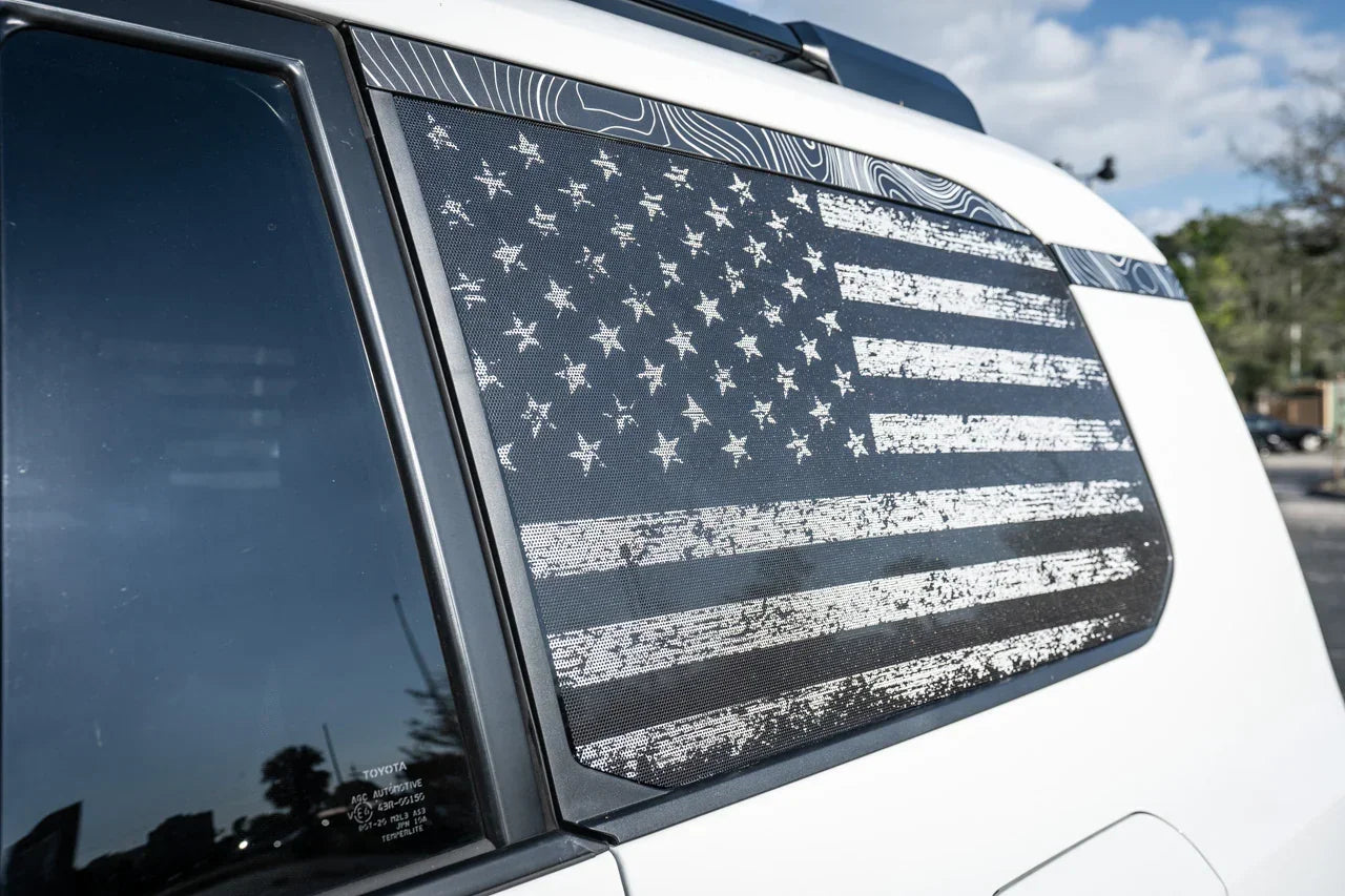 American Flag Rear Window Overlays V2 (Perforated) - 2024+ Land Cruiser