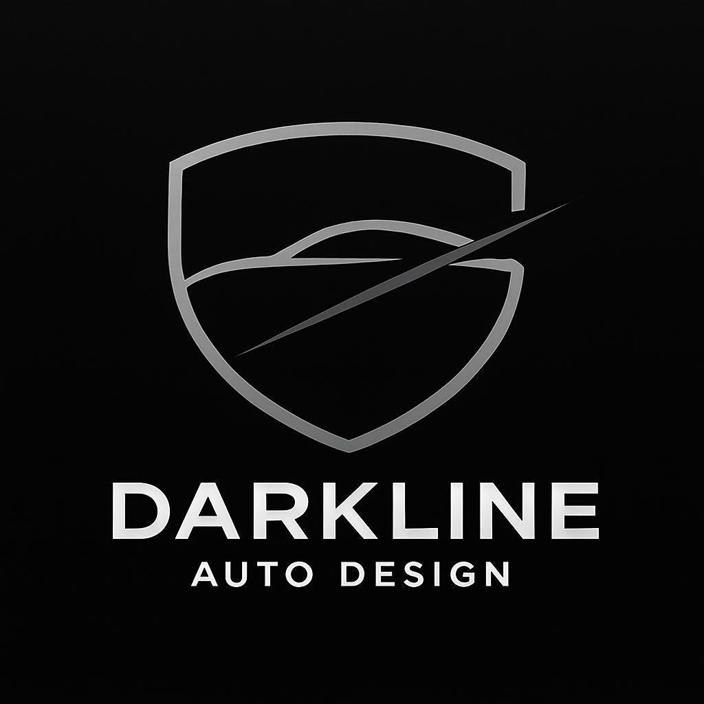 Logo of Darkline Auto Design with a shield-like shape on a black background