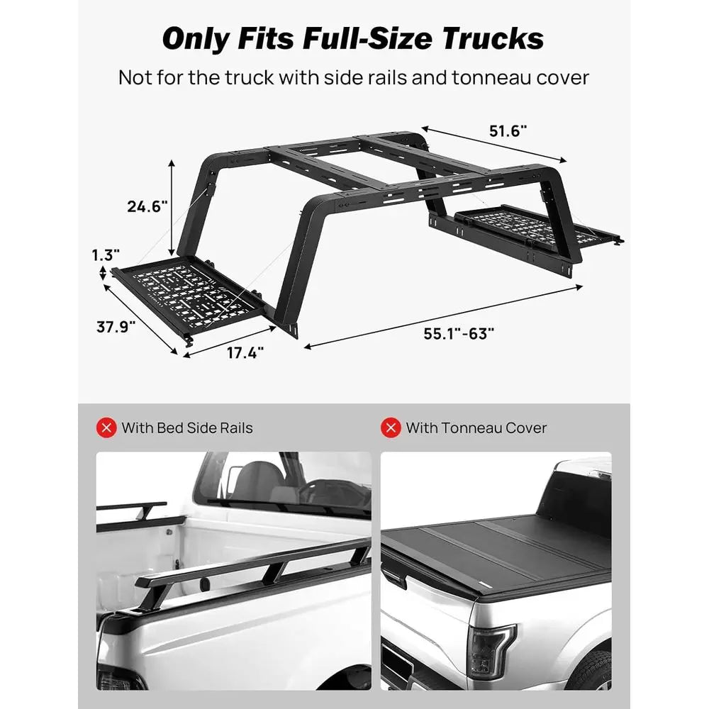 Full Size Truck Bed Rack Overland Rack Compatible with F150 F250 F350 Silverado Sierra Ram Tundra, 24.6" High Truck Rack