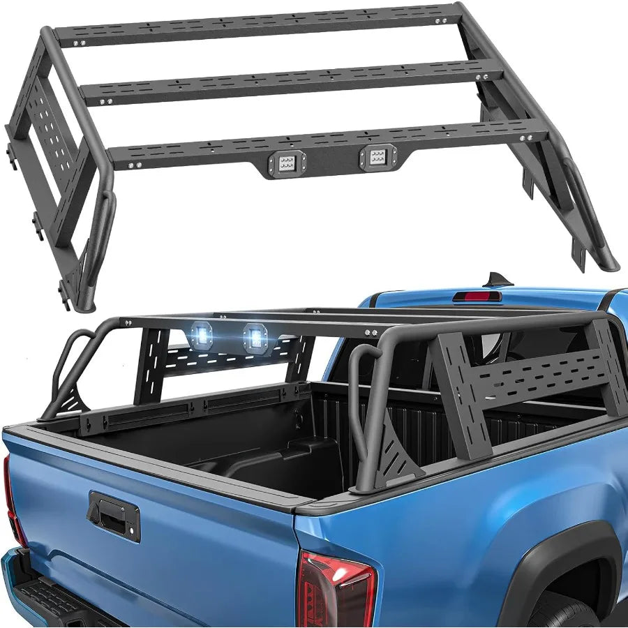 Truck Bed Racks with 2 LED Lights Compatible with 20162025 Tacoma 20202025 Gladiator JT with Bed Rail 13.8 Overland Fullsize Ba
