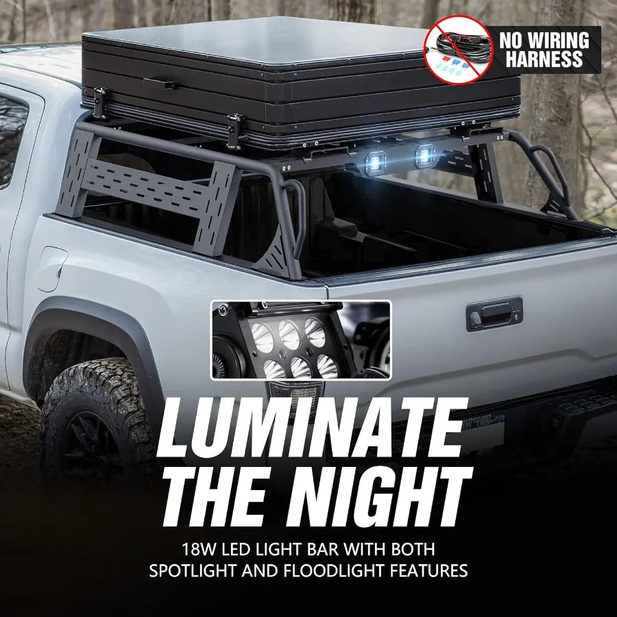 Truck Bed Racks with 2 LED Lights Compatible with 20162025 Tacoma 20202025 Gladiator JT with Bed Rail 13.8 Overland Fullsize Ba