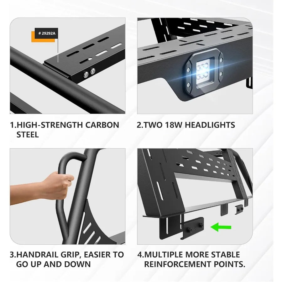Truck Bed Racks with 2 LED Lights Compatible with 20162025 Tacoma 20202025 Gladiator JT with Bed Rail 13.8 Overland Fullsize Ba