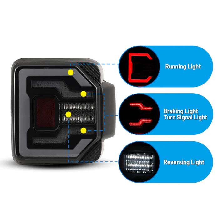 Winjet 2018-2024 Jeep Wrangler JL & JLU LED Sequential Taillights - Black/Smoke