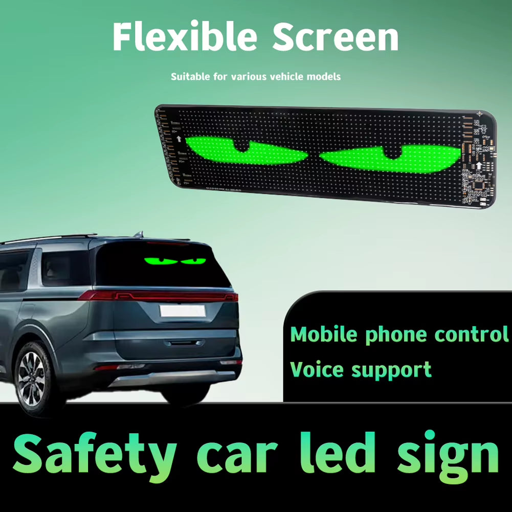 Dynamic LED Car Windshield Display with App Control - Flexible Matrix Screen with Colorful Devil Eyes Lighting