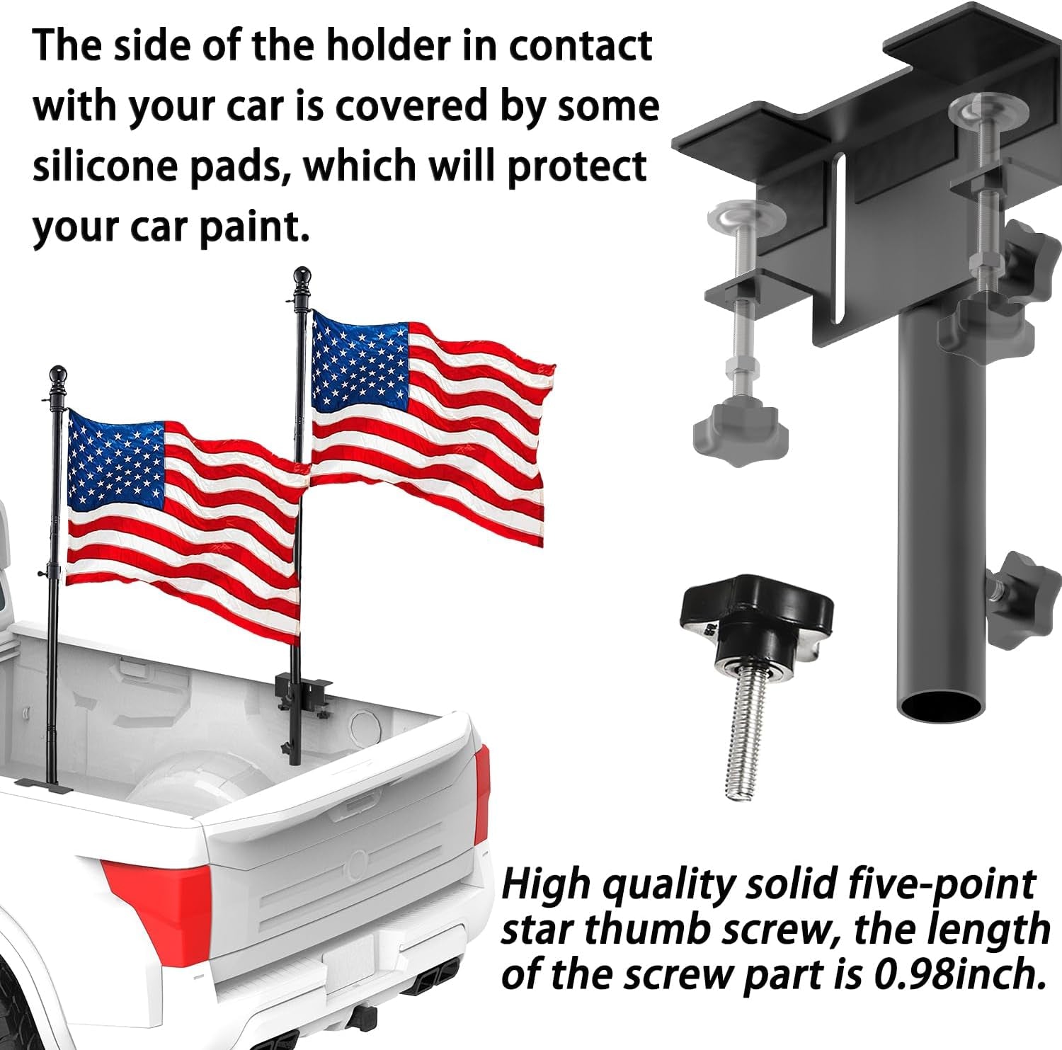 Universal Pickup Truck Flagpole Mount in Bed, No Drilling Flag Holder for Truck