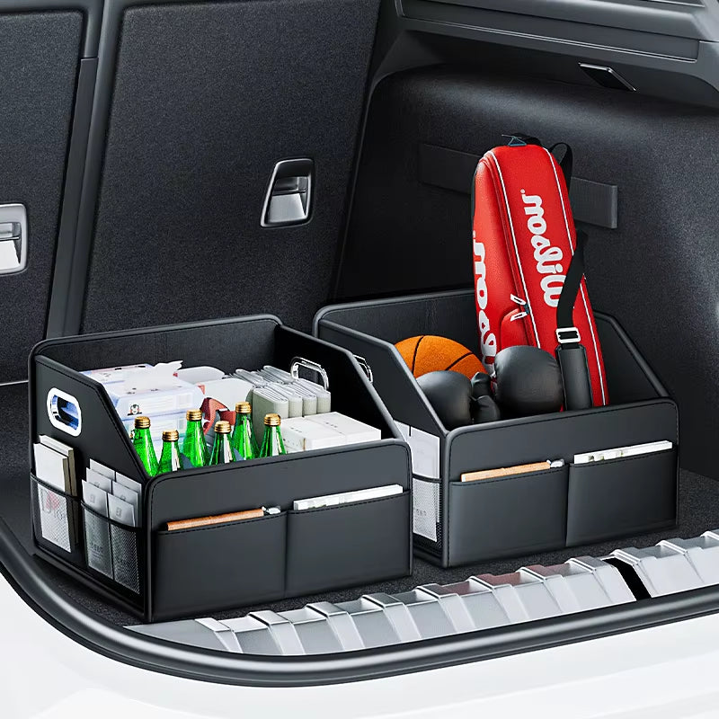 Car Trunk Organizer Storage Box PU Leather Vehicle Folding Collapsible Cargo Boot Organiser Box for SUV MPV Auto Seat Back Box