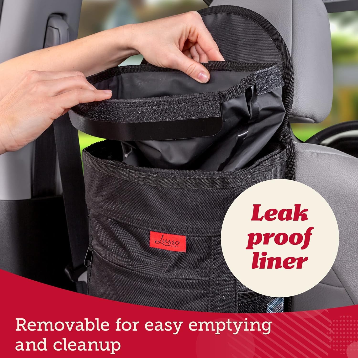 Car Trash Can - 2.5-Gallon, Leak-Proof & Spill-Proof Lid & Waterproof Removable Liner - Hanging Car Trash Bin & Organizer 