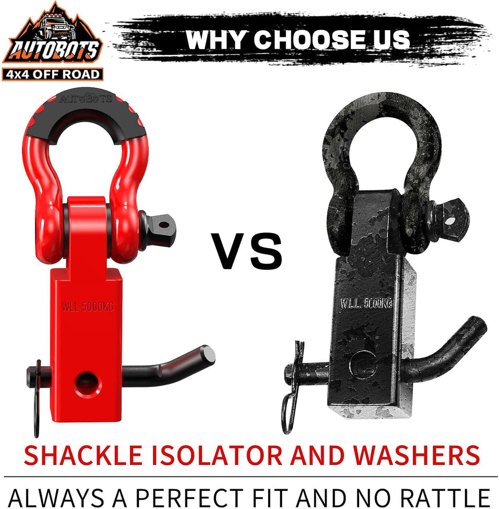 2" Tow Hitch Receiver with 45,000 lbs Break Strength, 5/8" Screw Pin and 3/4" Shackle - Off-Road Towing Accessories for Vehicle Trailer Recovery in Red