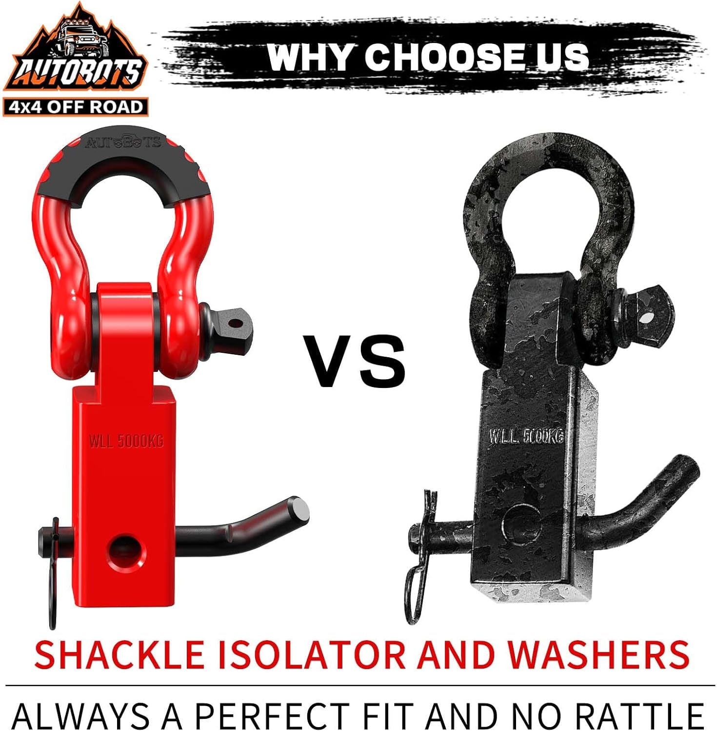 2" Tow Hitch Receiver with 45,000 lbs Break Strength, 5/8" Screw Pin and 3/4" Shackle - Off-Road Towing Accessories for Vehicle Trailer Recovery in Red