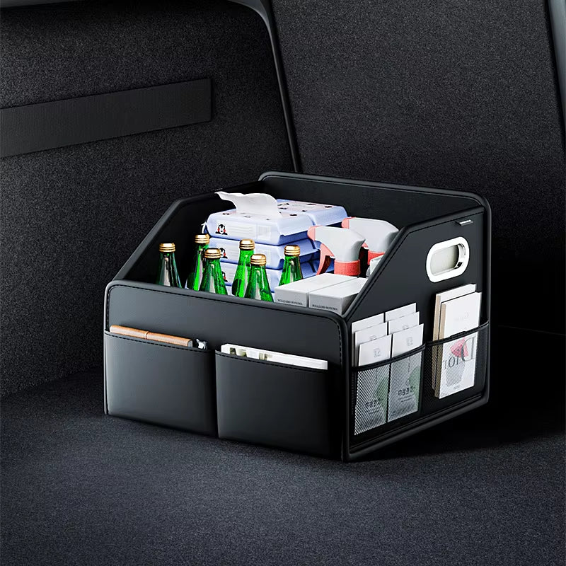 Car Trunk Organizer Storage Box PU Leather Vehicle Folding Collapsible Cargo Boot Organiser Box for SUV MPV Auto Seat Back Box