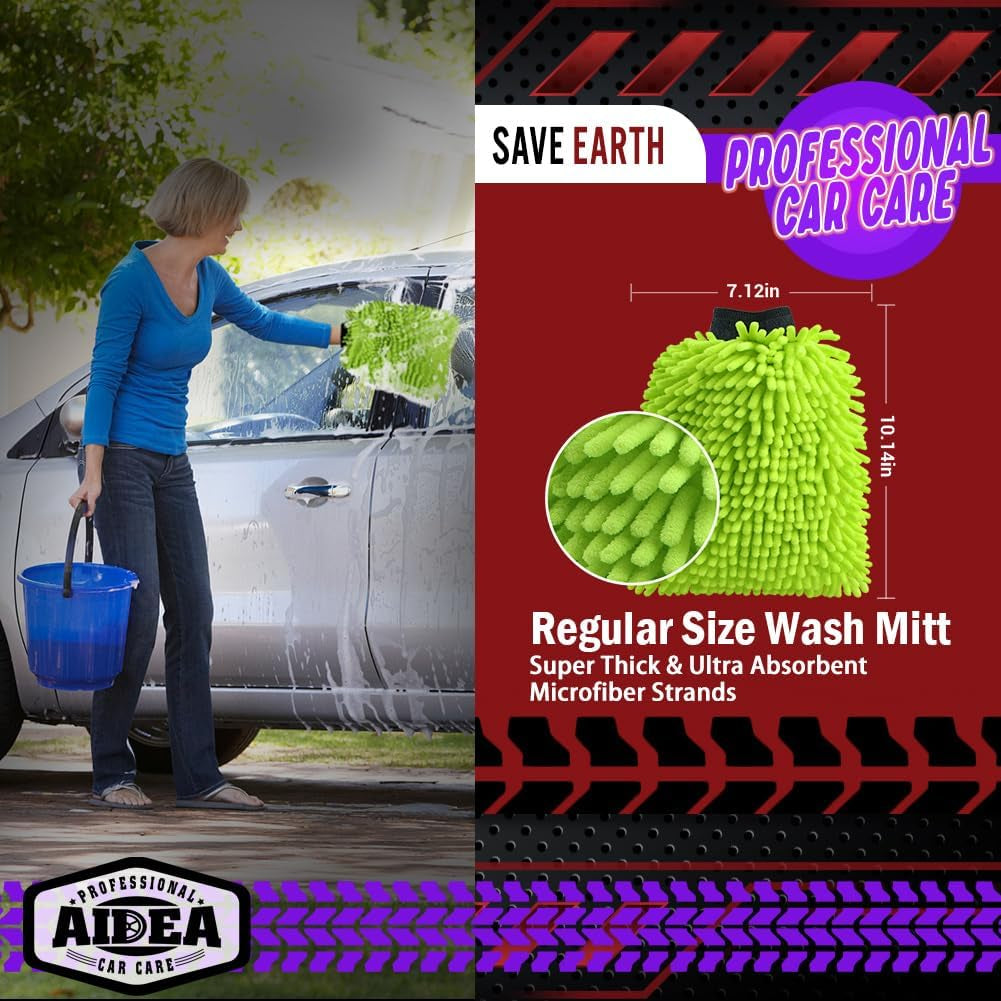 Microfiber Car Wash Mitt - 2 Pack, Green, 7.12'' x 10.14