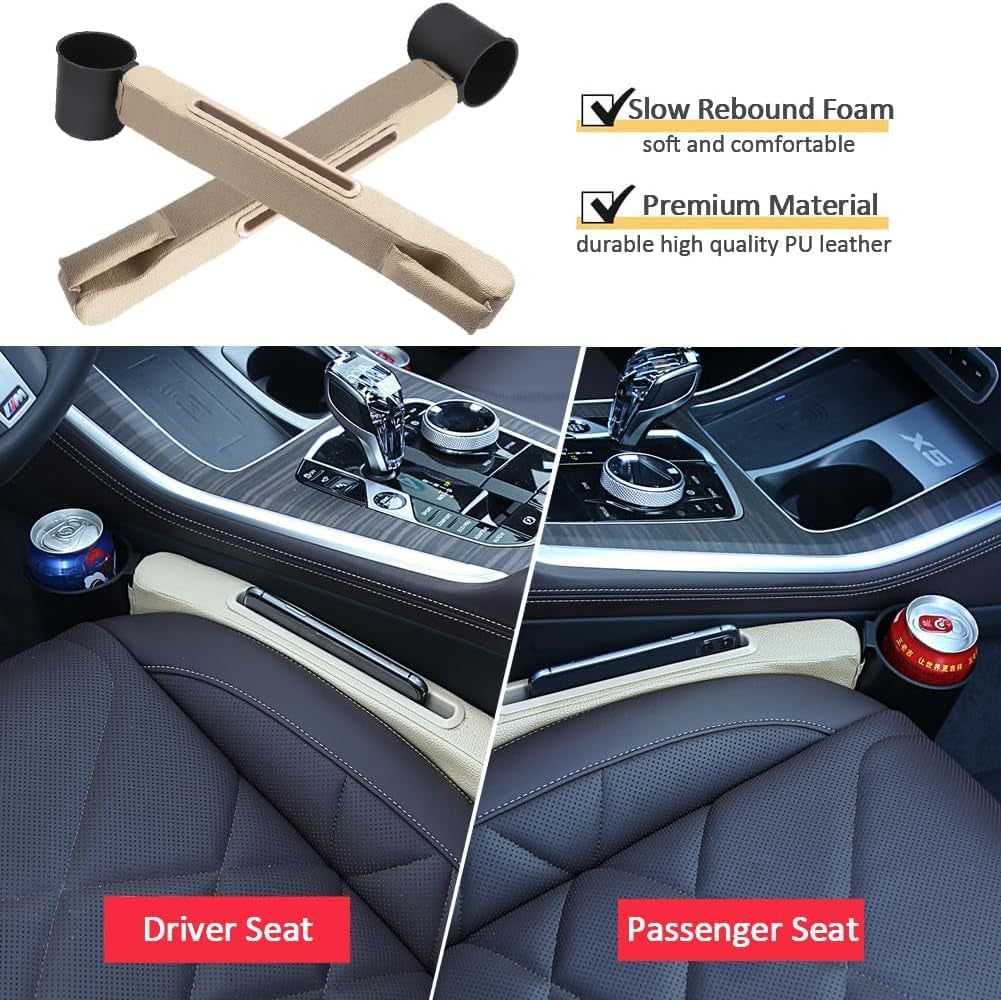 3 in 1 - Car Seat Gap Storage - Prevent Small Items from Falling, with Pocket Organizer and Removable Cupholder (Black)