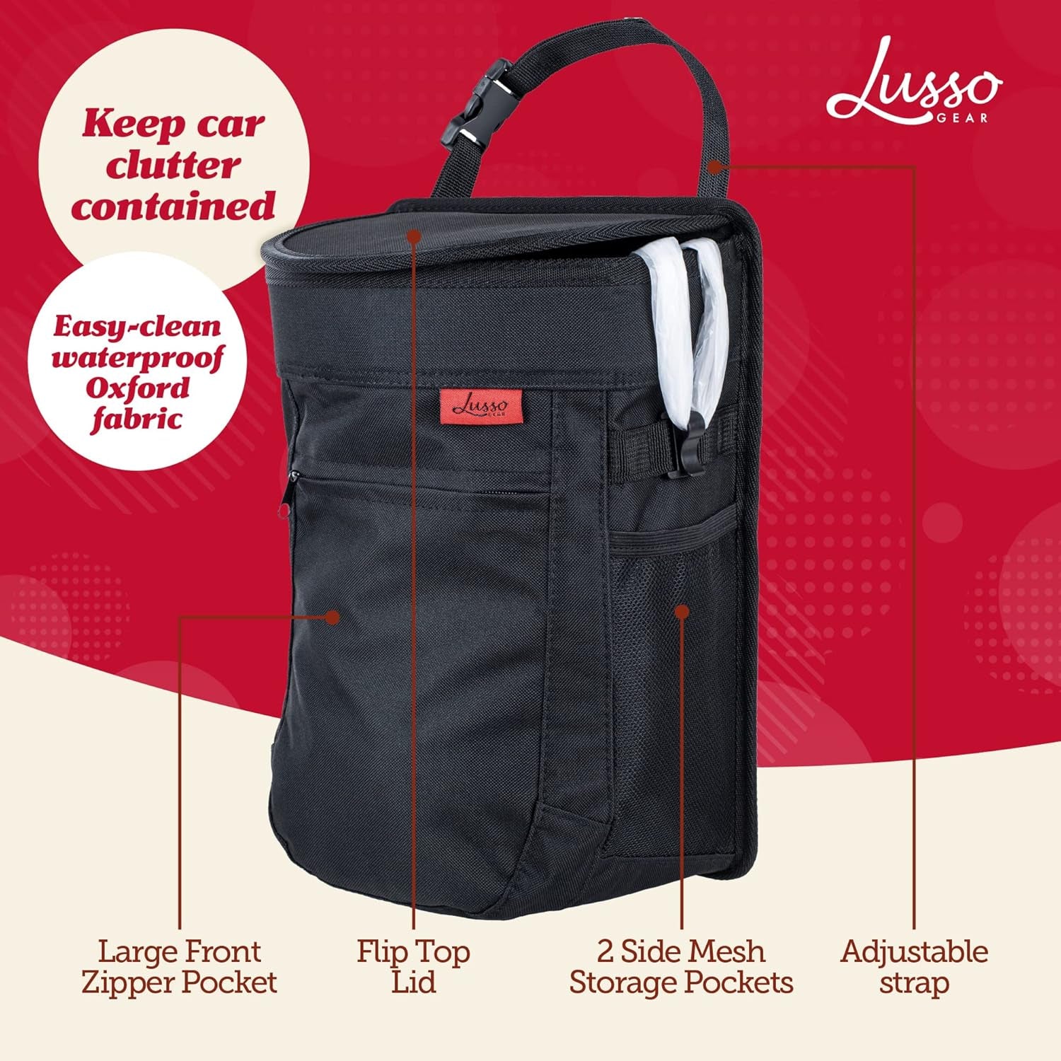 Car Trash Can - 2.5-Gallon, Leak-Proof & Spill-Proof Lid & Waterproof Removable Liner - Hanging Car Trash Bin & Organizer 