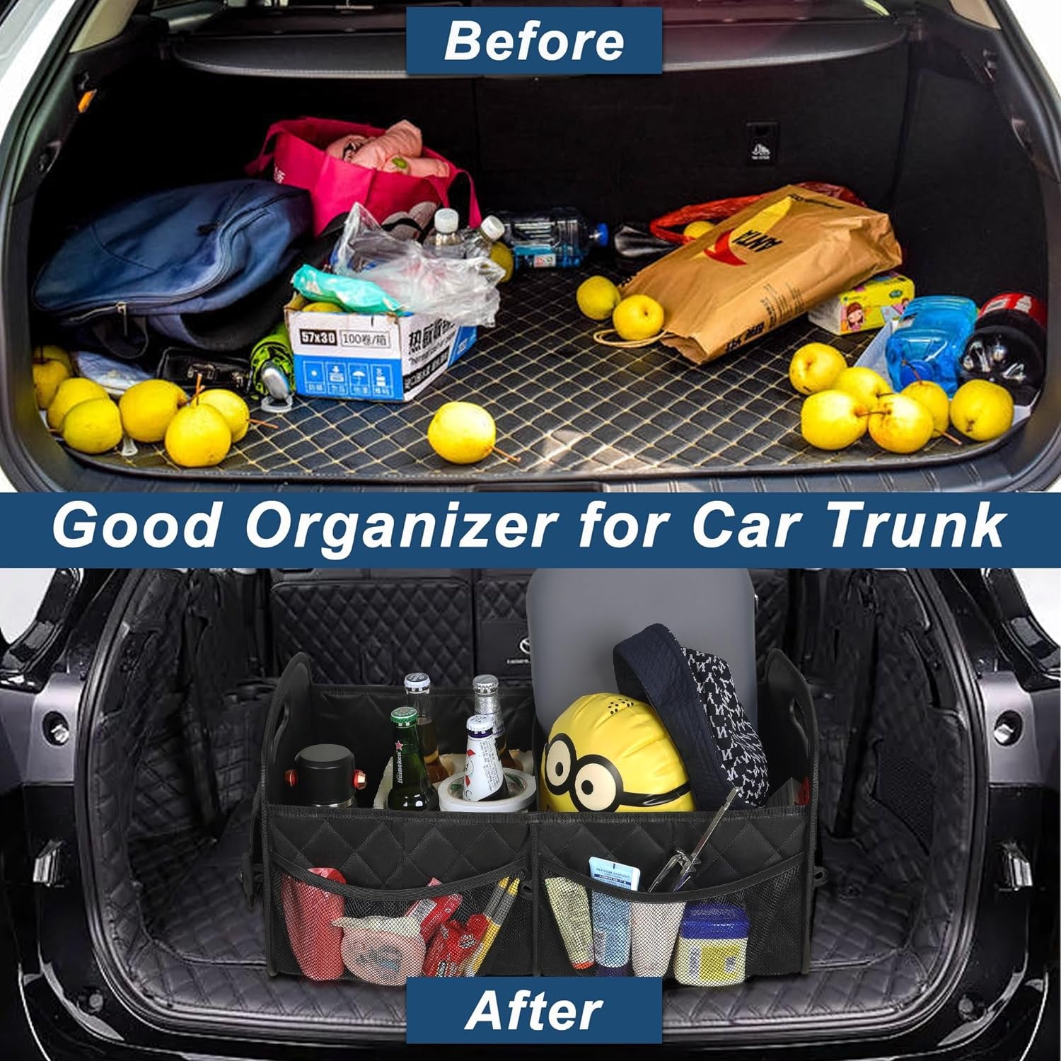 Car Trunk Organizer for SUV, Car Organizers and Storage with 6 Pocket, Car Accessories, Waterproof Polyester Trunk Organizer, Black