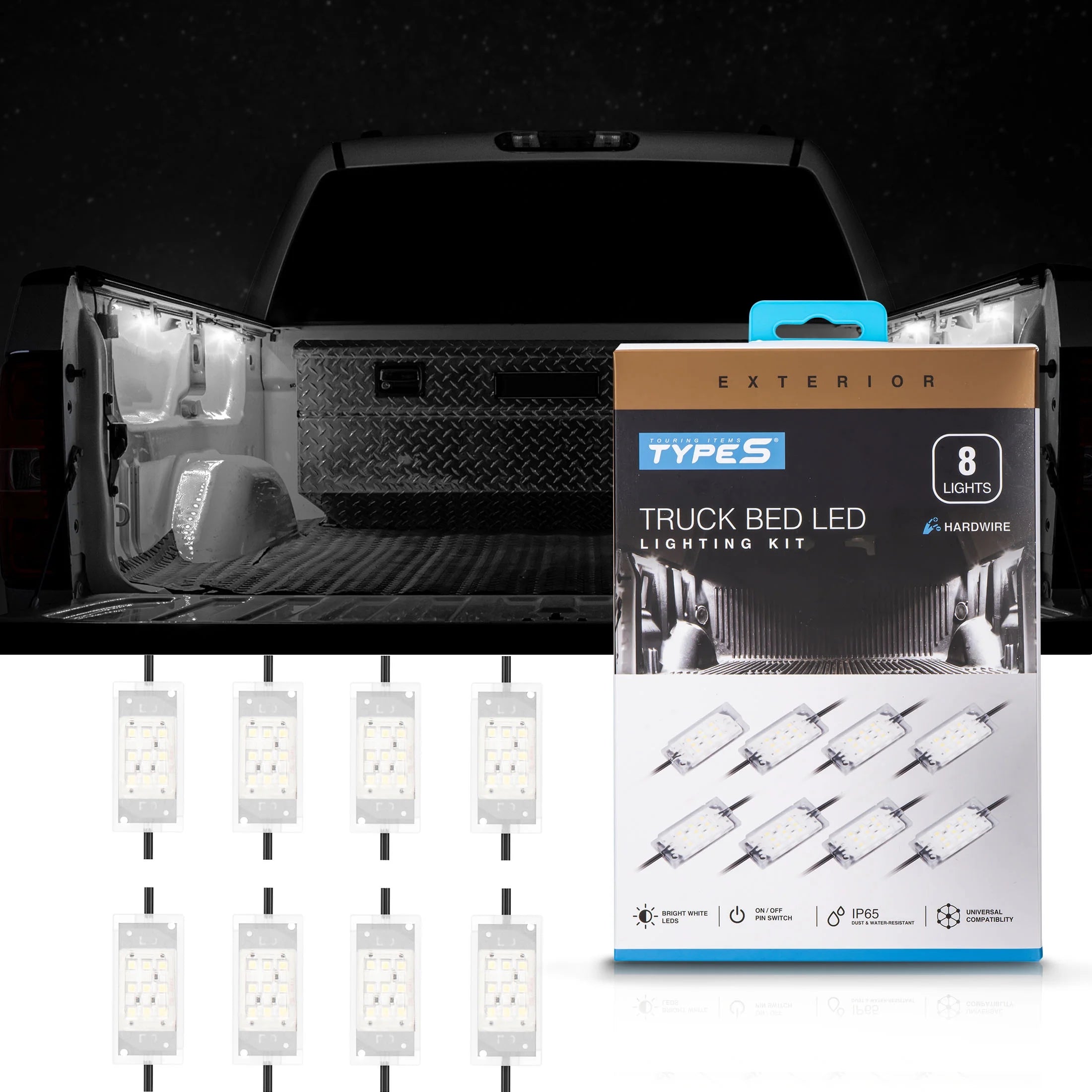 - Truck Bed LED Lighting Kit - Bright White, IP65, 3M Adhesive, 8 Lights