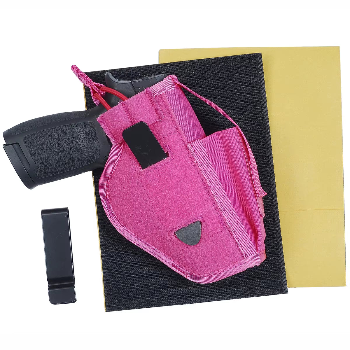 Vehicle Firearm Holster - Universal Conceal Carry with Mag Pouch - Black Nylon - Safe Hook and Loop Fastener